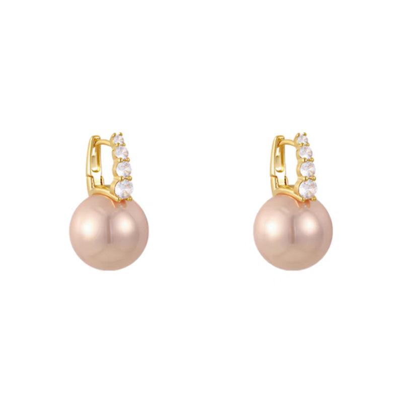 French Minimalist and Fashionable Pink Imitation Pearl Earrings