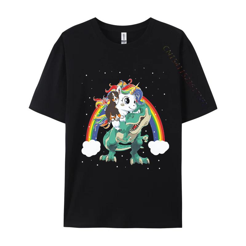 Fashion Casual Tshirt Bernese Mountain Unicorn Riding Dinosaur Tshirts Loose Fitting Brothers Mens Tshirt
