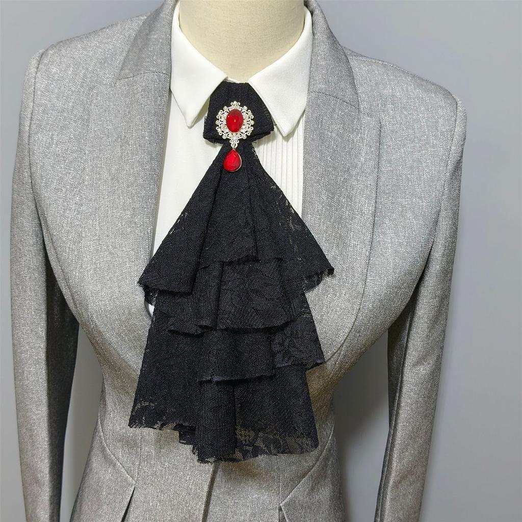 Women's Multilayer Lace Ruffle Crystal Faux Collar Gothic Victorian Detachable Jabot Collar Steampunk Clothing Accessory