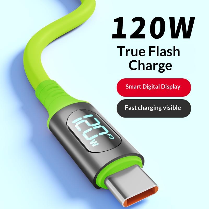 1/3 шт. 1,5 метра Кабель-зарядное устройство Type-C с цифровым дисплеем, USB C на C, 120 Вт, Быстрая зарядка, Кабель питания с индикатором для телефона 17