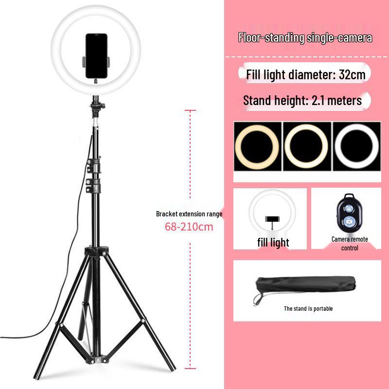Mobile Phone Live Streaming Ring Light with Retractable Tripod and Multi-Position Stand