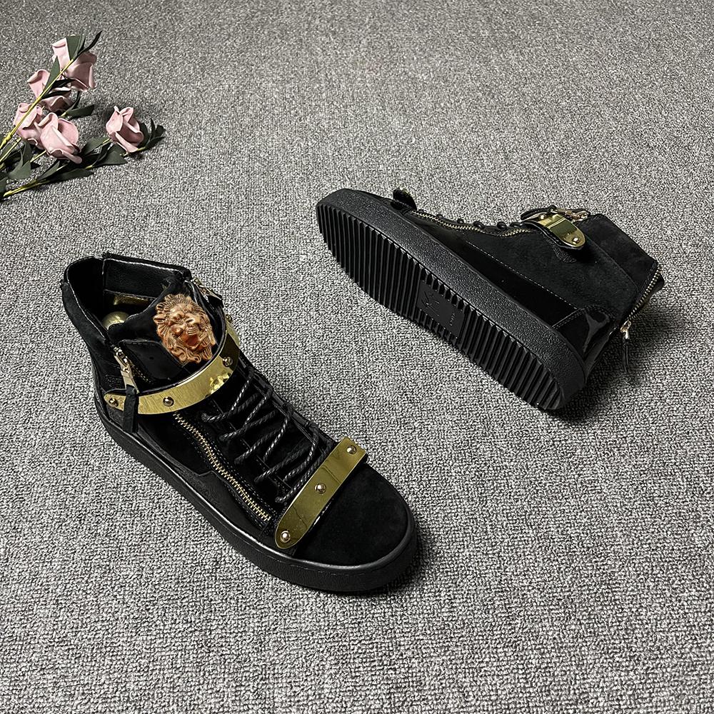 Брендовые дизайнерские кроссовки с высоким верхом, мужские, кожаные, с металлической пряжкой, трендовые, универсальные, повседневные, 4