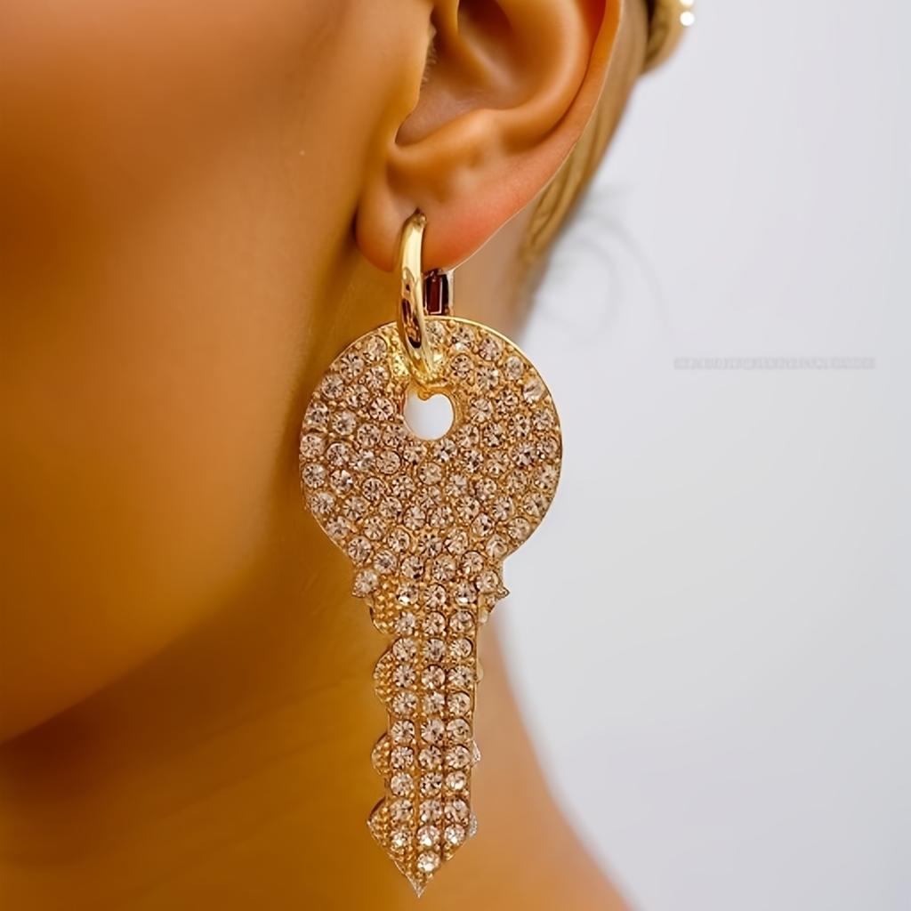 Vintage Style Zinc Alloy Water Diamond Geometric Circle Heart Key Earrings for Women