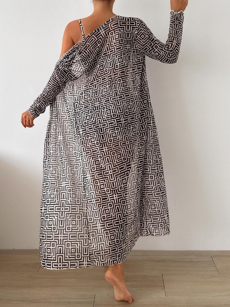 Женский трехсекционный купальник с длинным рукавом и клетчатым принтом для защиты от солнца 2026