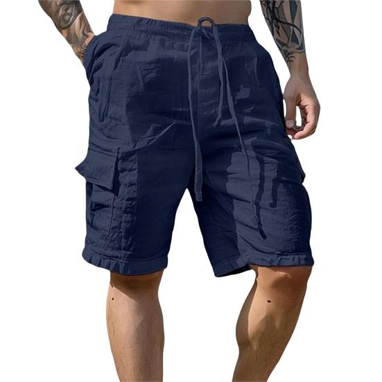 Мужские летние шорты с эластичной резинкой на талии длиной до колена, свободные, однотонные, с несколькими карманами, прямые, повседневные, пляжные шорты