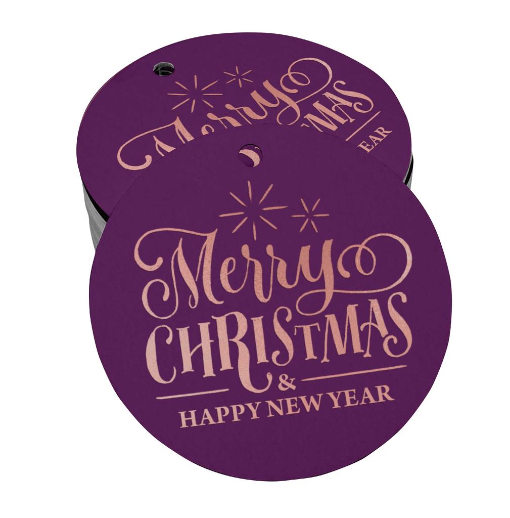 Inkdotpot Pack Of 100 Real Gold Foil Paper Tags Merry Christmas & Happy New Year Text Favor Hang