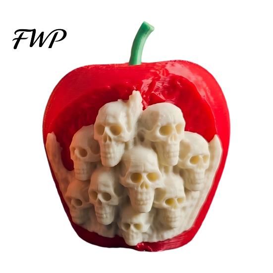 Halloween Table Decor Skull Pumpkin Apples Statue, 3D Printed Spooky Figurine with Decorative Fruit Shells Embedded Skulls, Dark Gothic Tabletop