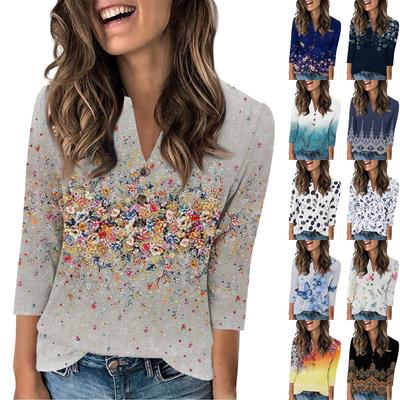 Женская мода повседневный свободный топ с рукавом 3/4 и круглым вырезом