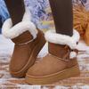 Women Boots Fashionable Bow Round Toe Elegant Snow Boots Winter Flat Wear-resistant Soft Students Plus Velvet Warm Women Shoes