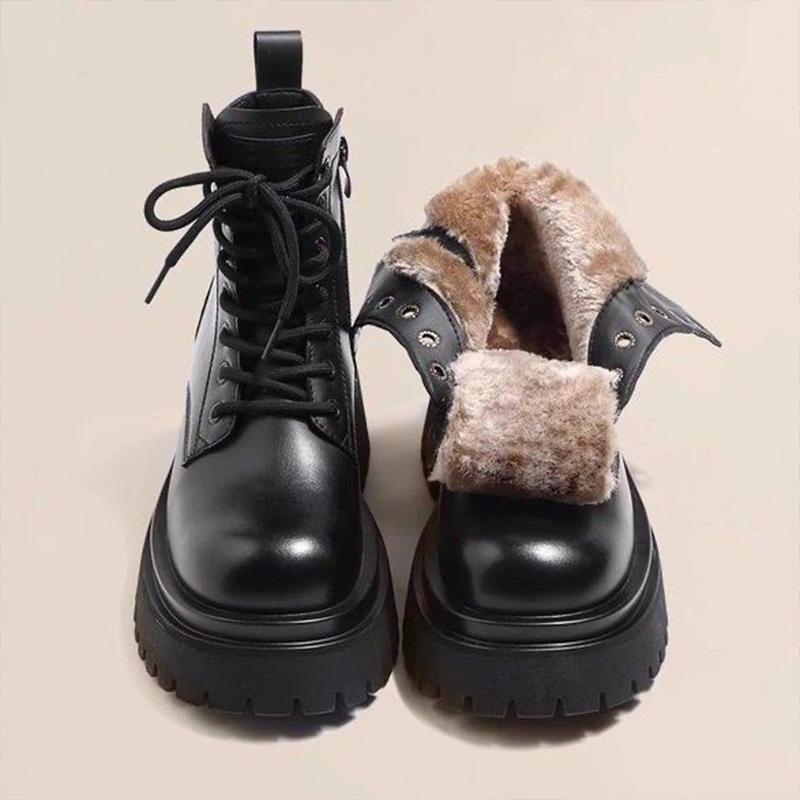 Ботильоны на платформе для женщин, теплые короткие плюшевые кожаные туфли для женщин 2024 года, тренд зимы, новые готические зимние мотоциклетные ботинки для женщин