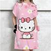 Женское Повседневное Платье-футболка с коротким рукавом Винтажный принт Hello Kitty Свободное Мини-платье Элегантное Простое Мини-платье Streetwear Сарафан