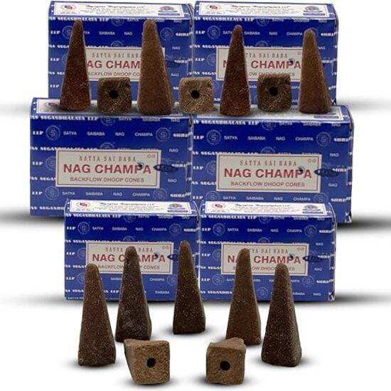 Satya Nag Champa Backflow Incense Cones for Waterfall Aromatic Smoke Fountain Haze Falls and Mat Bundle - Pack of 6