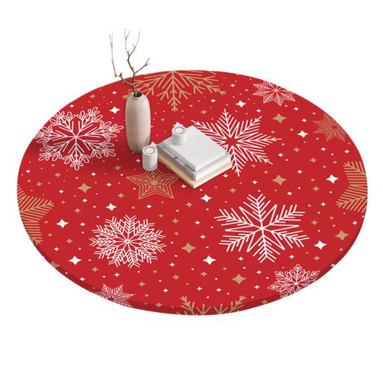 Fitted Christmas Round Tablecloth Holiday Snowflakes Table Cover with Elastic Edge Water-Resistant Christmas Tree Table Cover for Round Tables Dinner