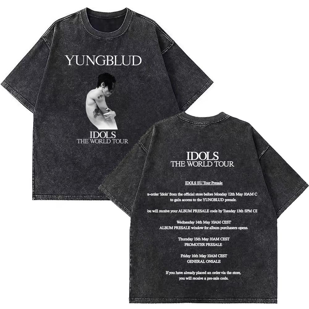 Yungblud IDOLS Мировой Тур Мерч Ретро Стирка Футболка Мужская Женская Хип-Хоп Рок Короткий Рукав Футболки Оверсайз Футболки