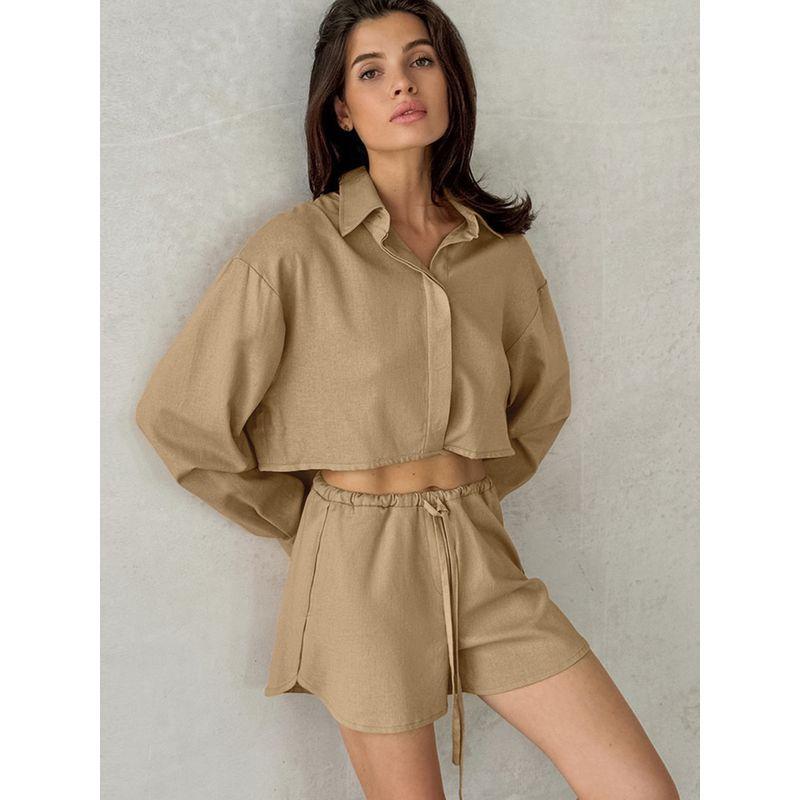 Fashion Women's Suit Cotton and Linen Long Sleeves Short Top Fashion Shorts 2025 Summer