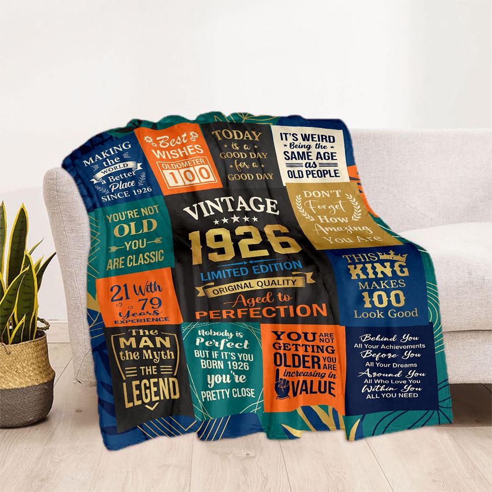 Vintage 100th Birthday Celebration Blanket Comfortable Suitable for Office Chair Picnics All-Season Use Stylish Decor