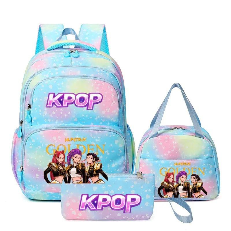 Трехкомпонентный набор K-pop Девушка-Охотник на Демонов Цветной Школьный Рюкзак Сумка для Ланча Пенал Подарочная Коробка