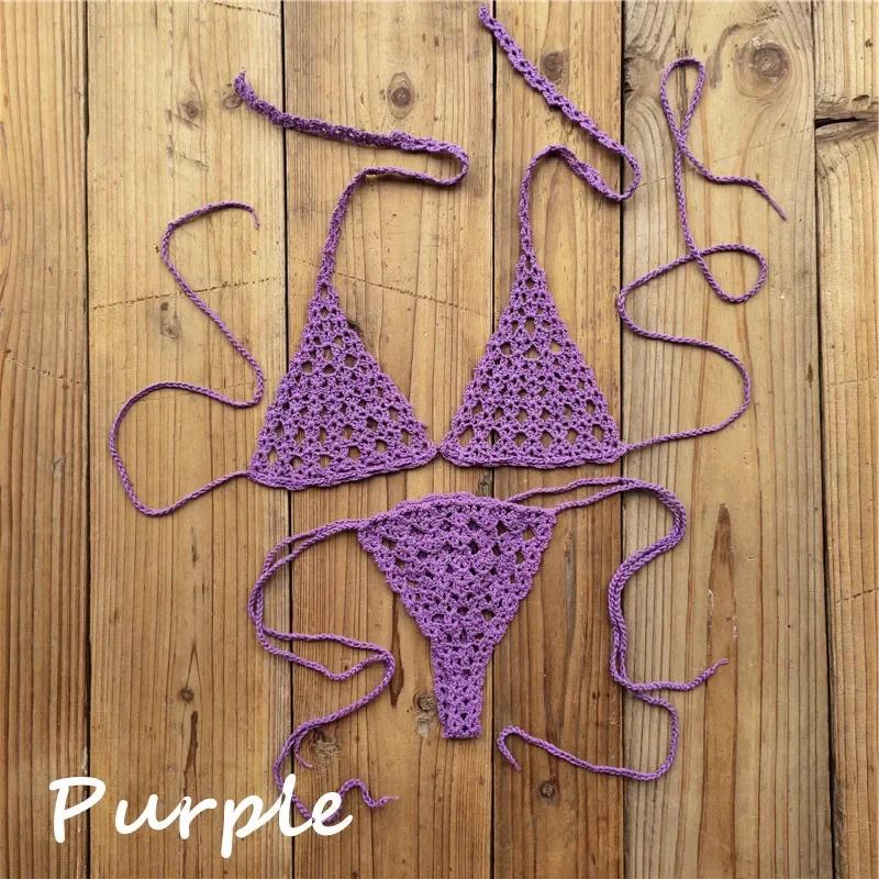 Sunbathing Handmade Crochet Bikini Suit Micro Swimsuit Micro Swimwear