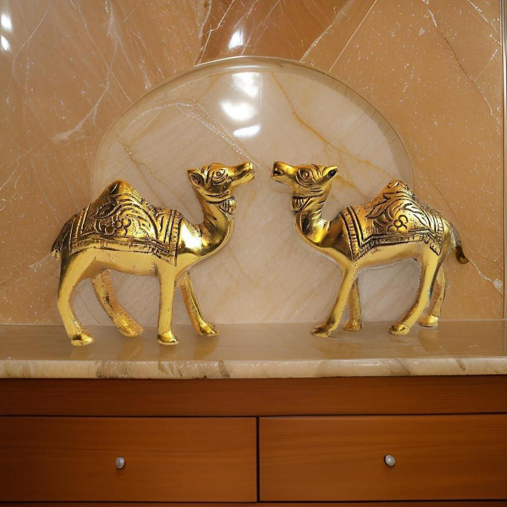 Элегантность в металлическом наборе Camel Showpiece Set - Изысканный декор для дома с ноткой пустынной элегантности (Золотой_3x3 дюйма) Упаковка из 2 шт.