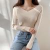 Autumn Winter Off The Shoulder Solid Color Slim Long Sleeve Knitted Tops Women's All Match Chic Sweater
