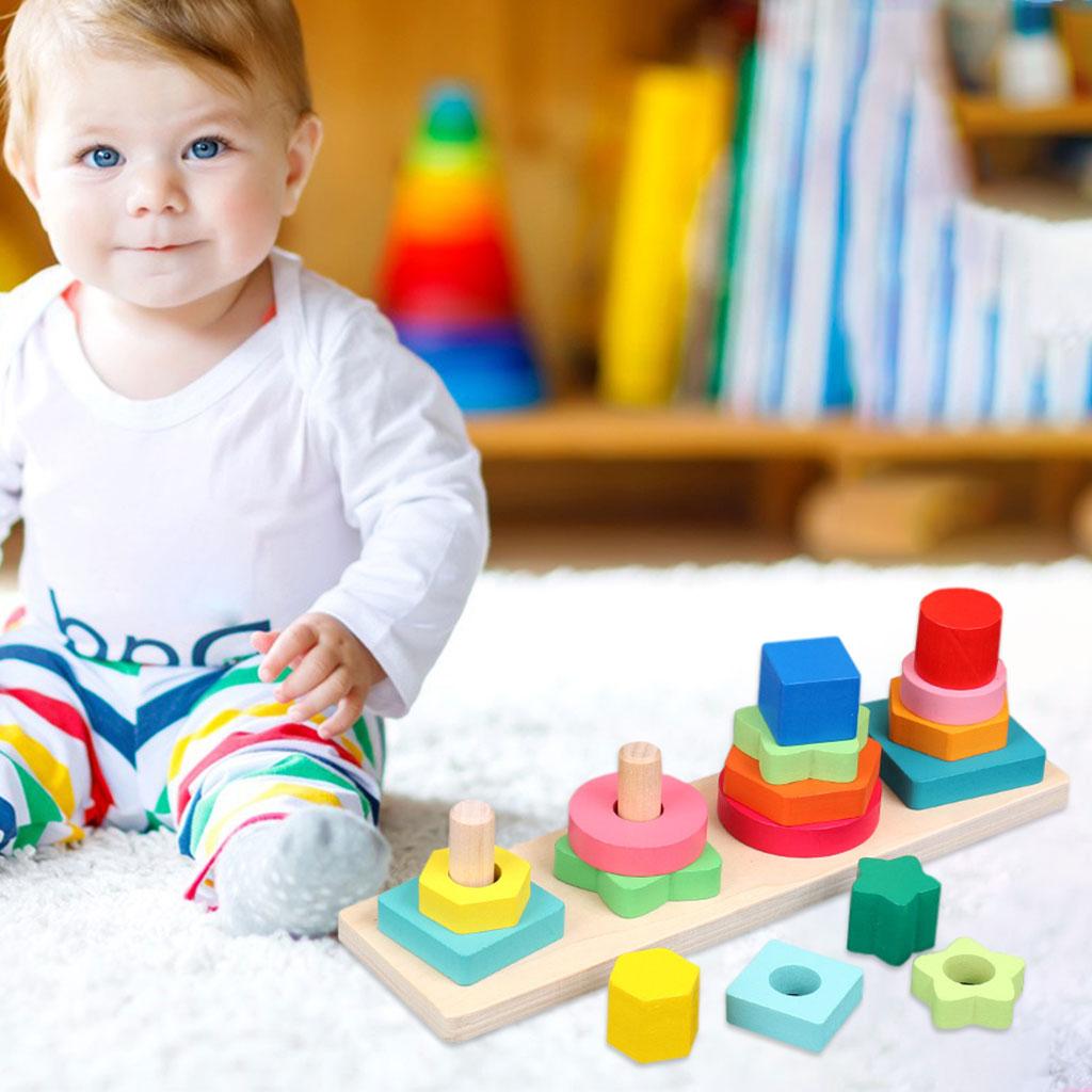 Геометрическая пирамидка MONTESSORI Раннее распознавание Обучение Цветная Сортировка по форме Сортировка по типу игрушек для stacking