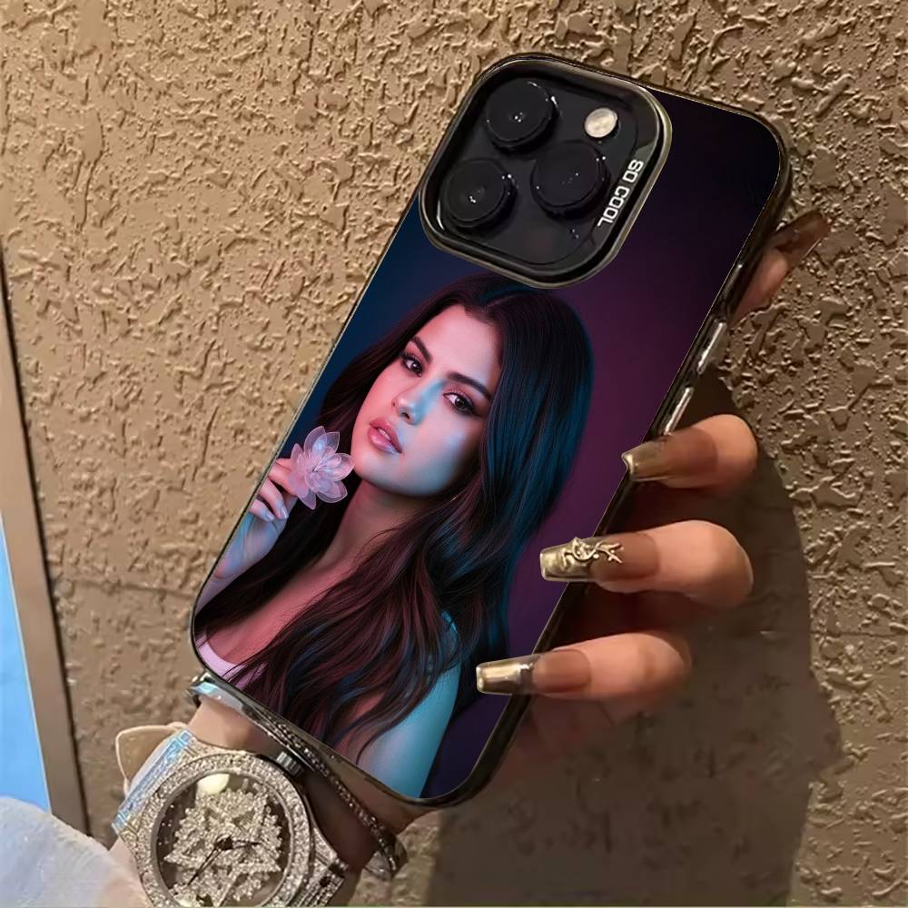 superstar-Selena- Gomez For iPhone 17 16 15 14 13 12 11 Pro Max XS 17 Air Silicone Colored Silver Bumper Cover