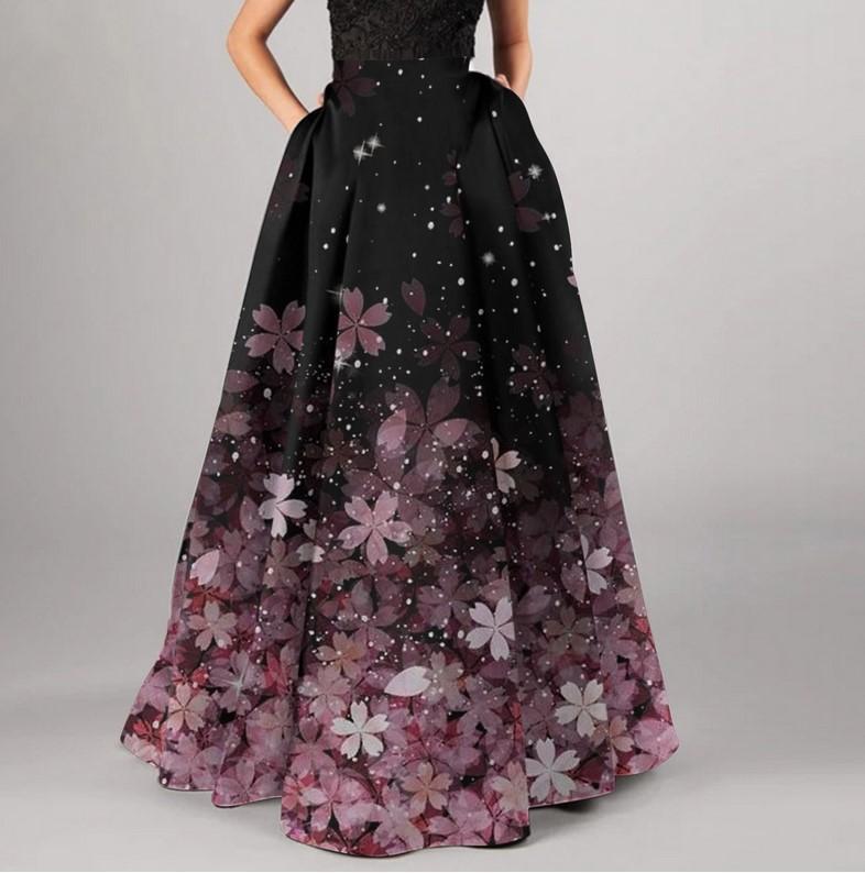 Женская макси-юбка с цветочным принтом и высокой талией, вечерние повседневные длинные юбки-зонтики, платье больших размеров