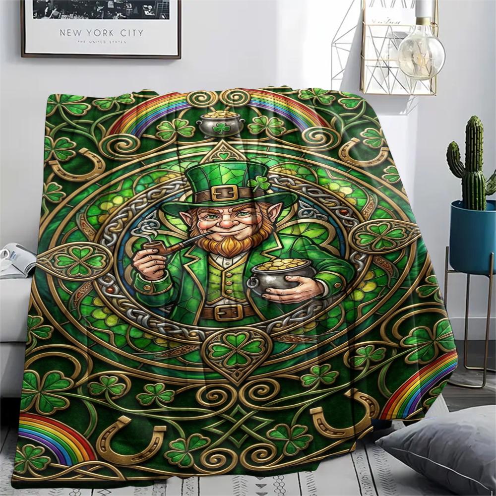 1Pc St.Patrick's Day Print Flannel Blanket, High quality Comfortable for All Seasons, Home Decor, Warmth and Comfort, Perfect for Christmas Gifts W71