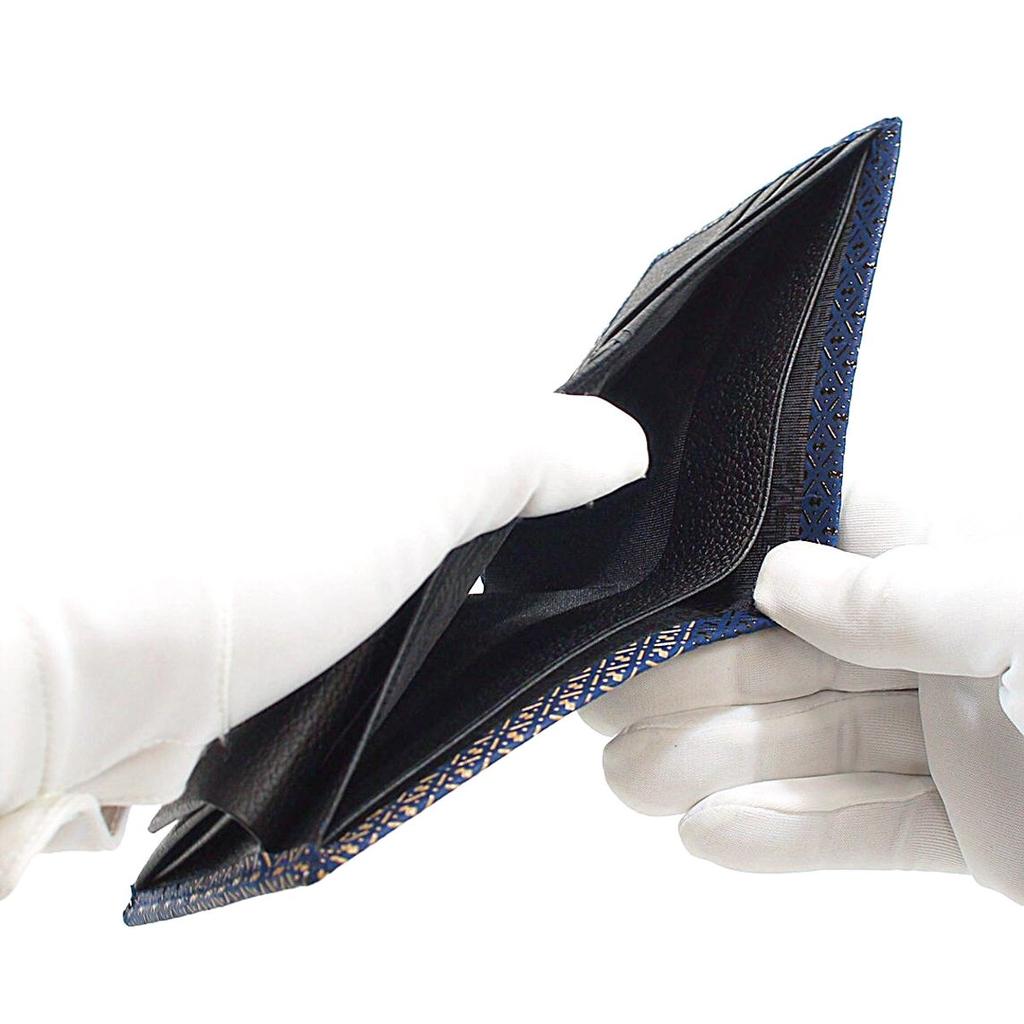 [Inden-ya] Кошелек бифолд Inden с монетницей, оленья кожа, Ихори (Хётан) Дизайн, Темно-синий с черным и белым лаком, 8214