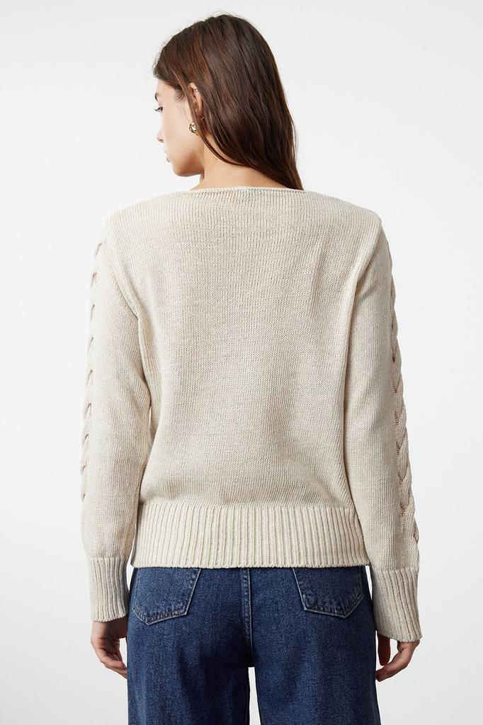 Женский модный стильный свитер, норковый ажурный перфорированный хлопковый трикотаж с v-образным вырезом, свитер