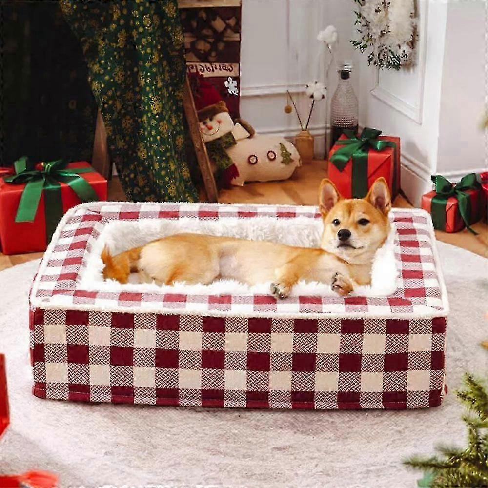 Soft tartan dog bed anti-anxiety cozy calming bed