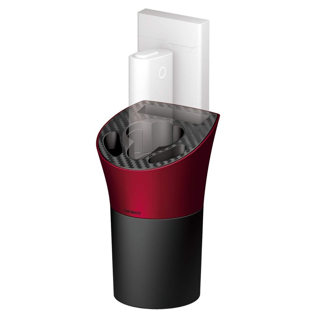 Carmate DZ512 Автомобильная пепельница, Специальный держатель для Gro для зарядки и контейнер для окурков, Стиль карбон, Красный