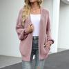 Women's Solid Color  Sleeve Coarse Wool Pocket Knitted Cardigan Sweater Sweater For Women