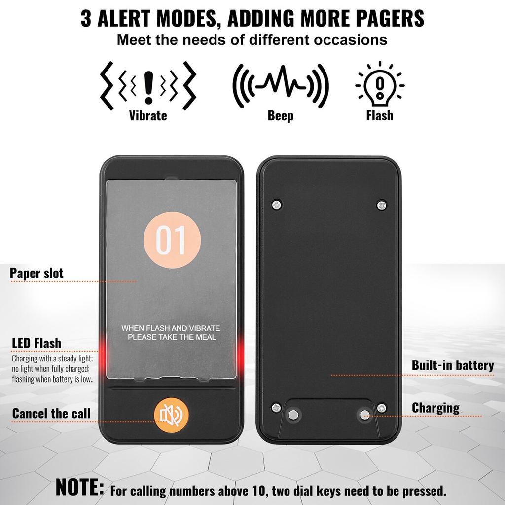 Restaurant Pager System, Wireless 400m Long Range Lineup Waiting Queue Signal, Guest Customer Calling Beepers with Vibration & Flashing, 24 Buzzers