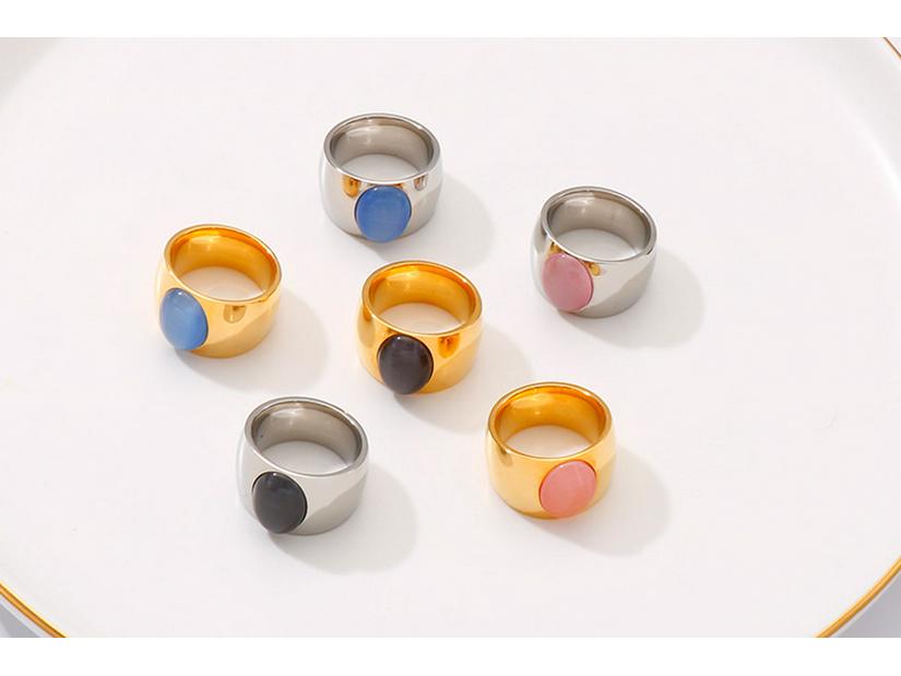 Кольцо с камнем «кошачий глаз» в европейско-американском стиле - Уличное модное овальное кольцо из титановой стали для женщин