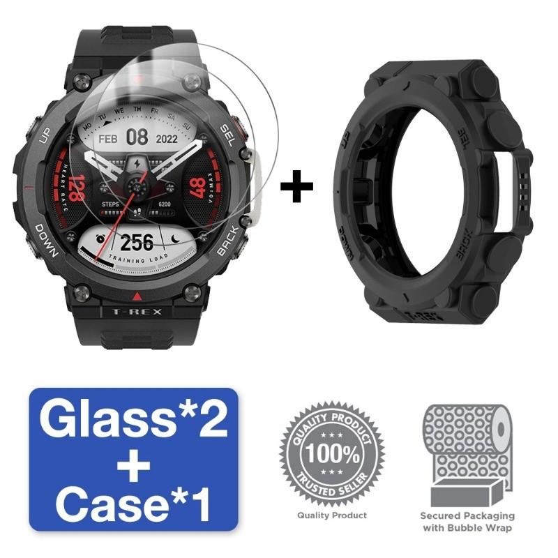 Стекло+чехол для Amazfit T-Rex 2 Защитная пленка для экрана из закаленного стекла и мягкий защитный бампер T Rex 2 Rex2 Чехол Аксессуары