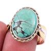 Natural Tibetan Turquoise Gemstone 925 Solid Silver Two Tone Ring Size 10US J4A33