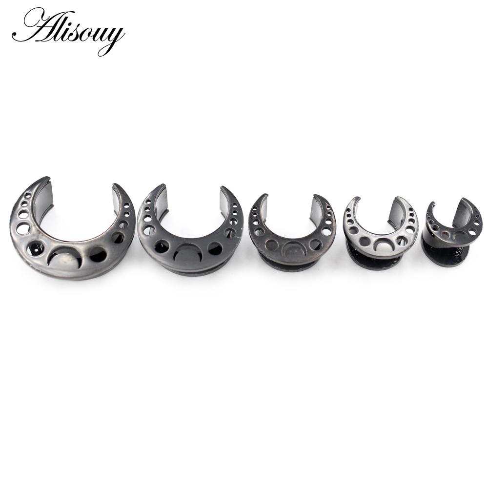 Alisouy 2PCS Stainless Steel Shell Moon Round Saddle Ear Tunnel Plugs Expander Stretcher Gauges Earrings Piercing Body Jewelry