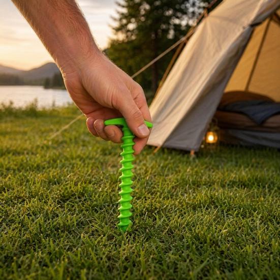 10Pcs Plastic Screw-in Tent Stake, Heavy Duty T-shaped Canopy Tent Peg, Windproof Spiral Ground Stake for Outdoor Camping Hiking Garden