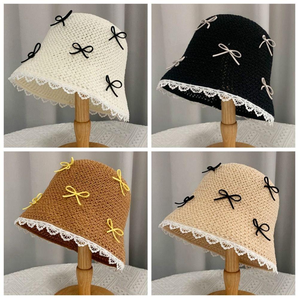 Lace Bow Straw Hat Sun Protection Women's Sun Hat Fashion Sunscreen Fisherman Hat Women