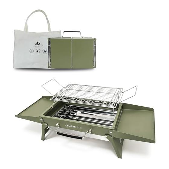 Charmline 35 x 22 см Портативная угольная BBQ печь, Складное компактное туристическое снаряжение для 1-3 человек, Идеально для сада, пляжа, пикника и использования на столе,