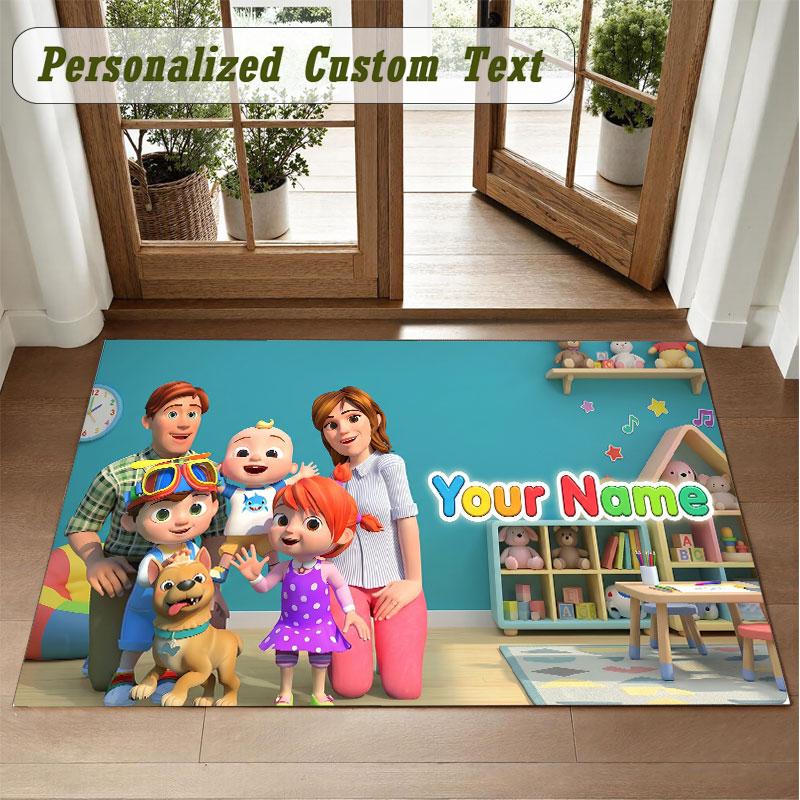 Crystal Velvet Square Rug Custom NameCocomelon Pattern Non Slip Home Floor Decor Rug