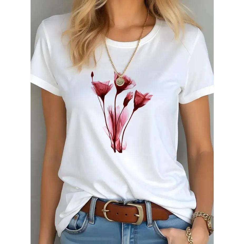 Женская футболка с коротким рукавом и круглым вырезом с мультяшным принтом, хлопковая летняя футболка