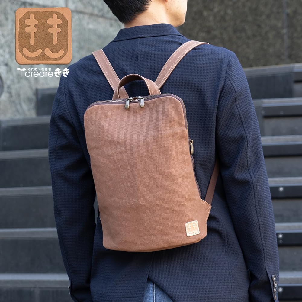 made in Japanese persimmon tannin Kurashiki thin gusset Toyooka birthday tannin [creare kiki] Men's backpack, small, thin, lightweight, Japan, style,