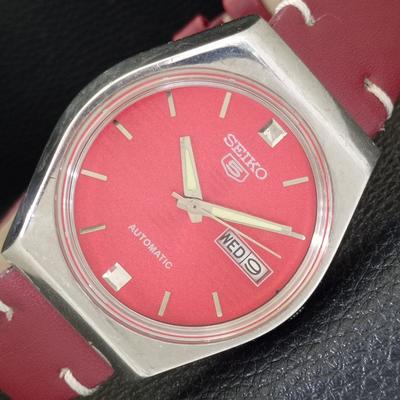 АВТОМАТИЧЕСКИЕ 6309A ВИНТАЖНЫЕ SEIKO 5 ЯПОНИЯ МУЖСКИЕ ЧАСЫ С ЦИФЕРБЛАТОМ КРАСНОГО ЦВЕТА a701465-5