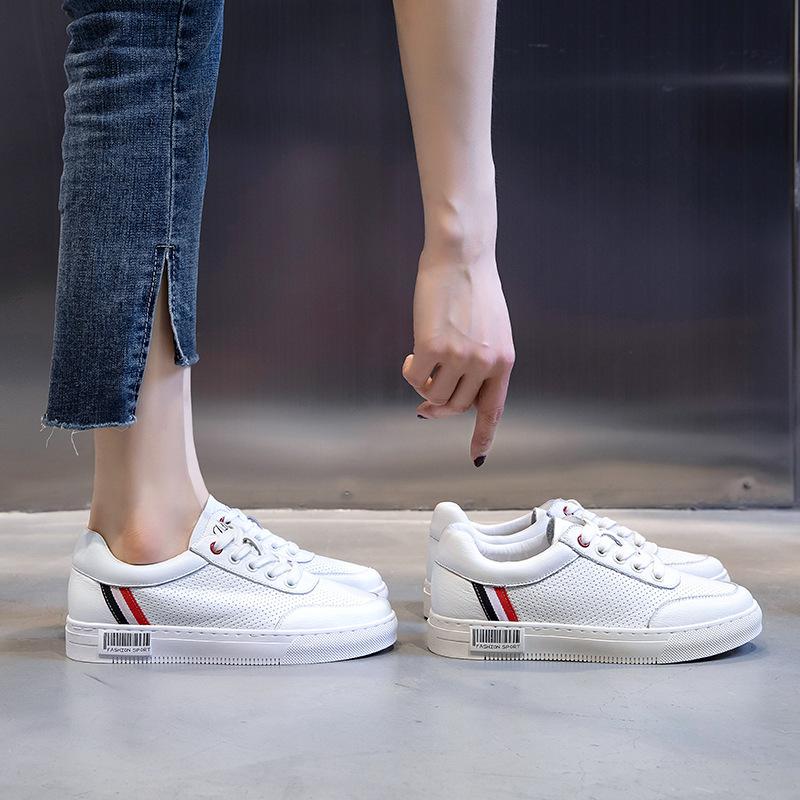 The First Layer of Cowhide Women's Shoes 2025 Summer New Breathable Fashion Casual Shoes Flat-soled Single Shoes Shallow Mouth White Shoes Women's Tid