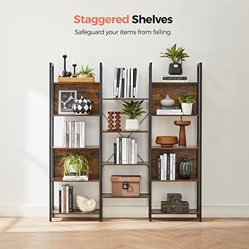 Bookcase, Shelves with 14 Storage Shelves, Metal Frame, Living Room, Study, Office, Industrial Style, 158 X 24 X 166 Cm, Rustic