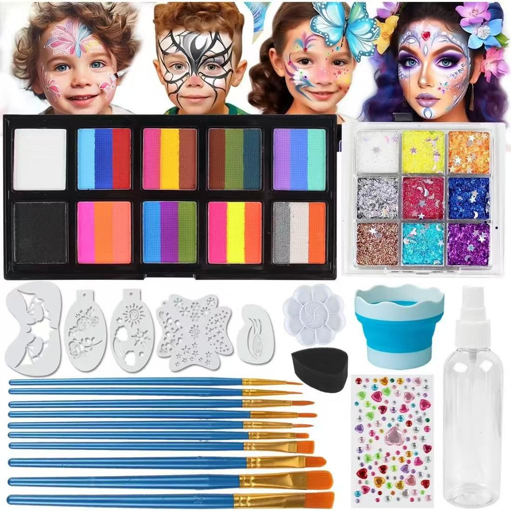 10Grids Colors Face Painting Body Paint Makeup Rainbow Water-based Colorful Painting Set Christmas Palette for Adults and Kids