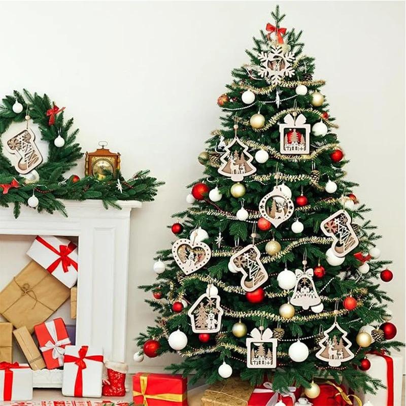 10CM 3D Wooden Five-Pointed Star Bell Pendant Christmas Tree Hanging Decoration for Home Decor Party Happy New Year 2026 Navidad