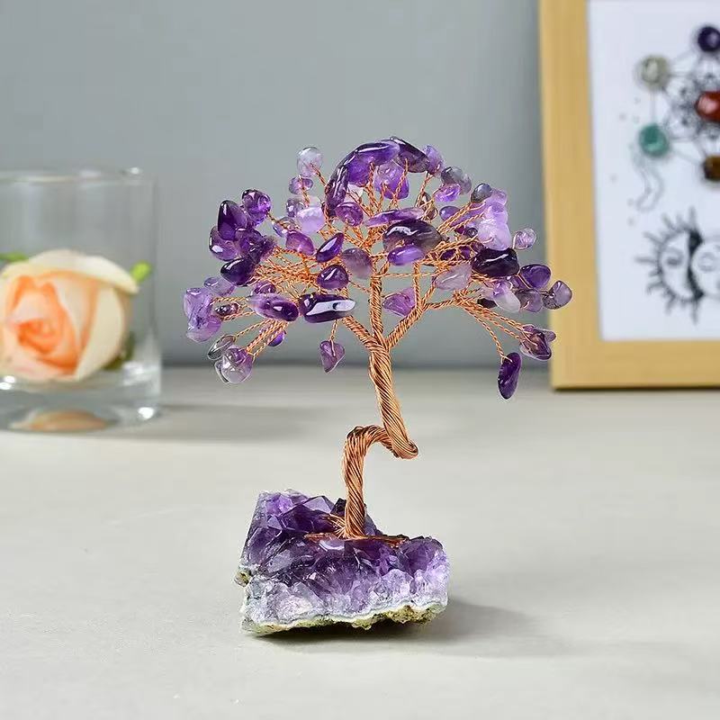 Cross-border Eco-friendly Engraved Natural Amethyst Cluster Base Money Tree Ornament Home Decoration Fortune Tree